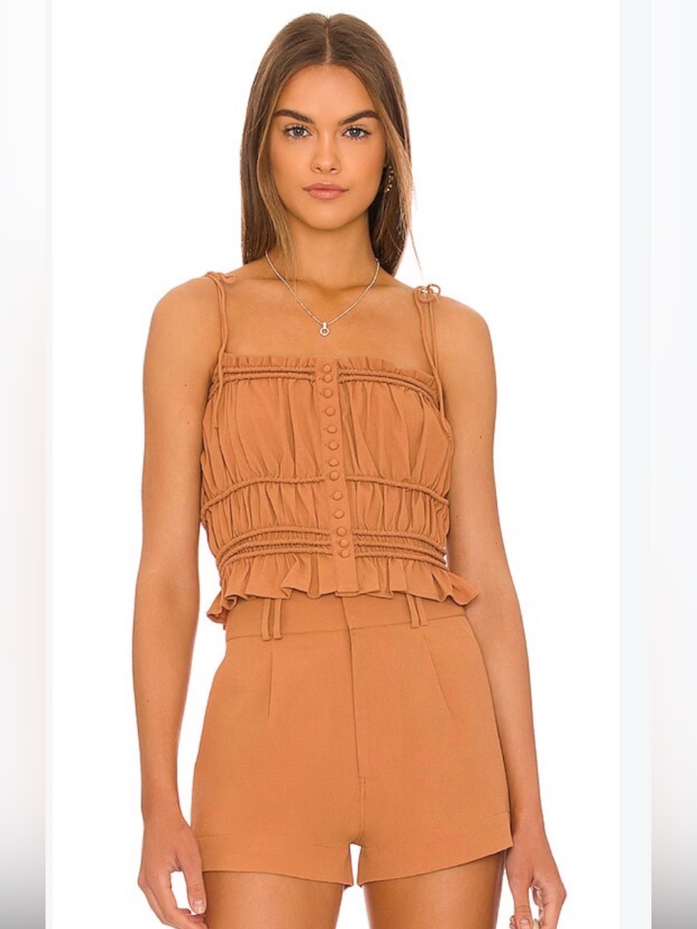 Amuse Society Ruffled Button-Front Camisole Shorts Set